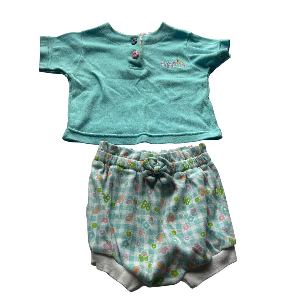 Petite Club Girls Sz 12&18 Months Floral Short Sleeve Shirt & Bloomer Set Vtg
